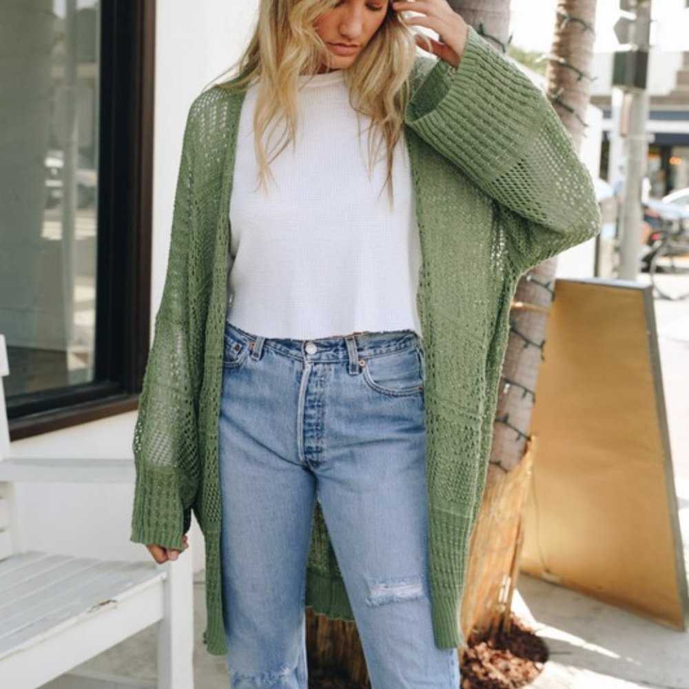 Green Knit Netted Cardigan